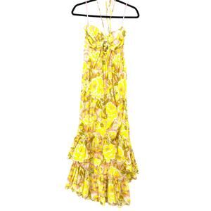 Milly Cabana Cotton Summer Dress Sz S Asymmetrical Ruffled Hem Floral Semi Sheer